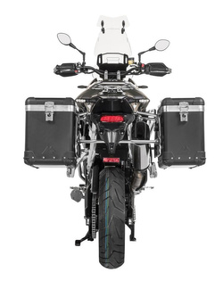 Zestaw: kufry boczne z anodowanego aluminium czarne Zega Pro + stelaże srebrne Touratech Triumph Tiger 900 Rally / Pro / GT / GT Pro (20-) (38+45L)