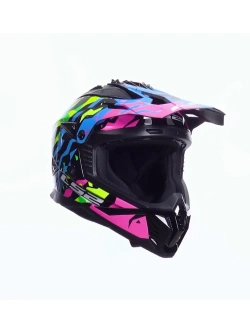 Kask enduro LS2 MX708 Fast II Grotesk niebiesko-różowo-zielony