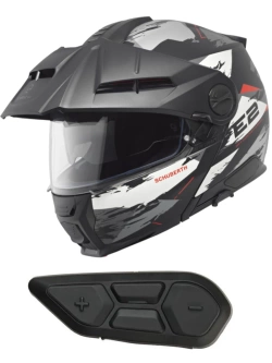 Zestaw: Kask szczękowy Schuberth E2 Trail czarno-szaro-biały matowy + dedykowany interkom motocyklowy