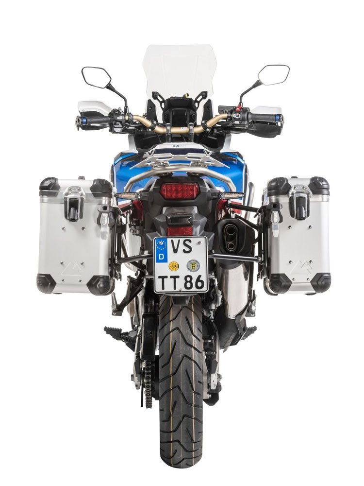 Zestaw: kufry boczne z anodowanego aluminium srebrne "And-S" Zega Evo + stelaże czarne Touratech Honda CRF1000L Africa Twin (18-22) / CRF1000L Adventure Sports (31+38L)