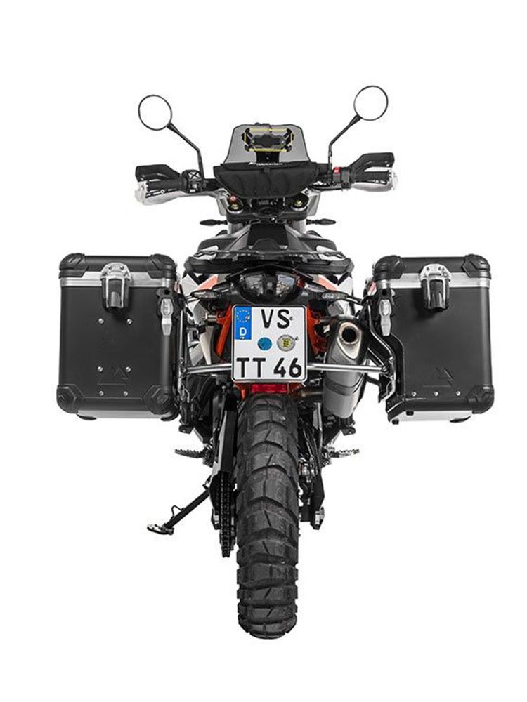 Zestaw: kufry boczne czarne Zega Evo X + stelaże srebrne Touratech KTM 890 Adventure/R, 790 Adventure/R (45/45L)