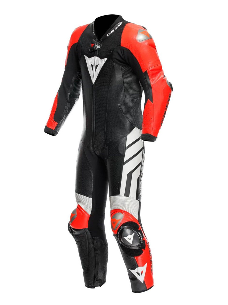 Kombinezon motocyklowy jednoczęściowy Dainese Mugello 3 D-Air [z poduszką powietrzną] [wersja perforowana] czarno-czerwono-biały