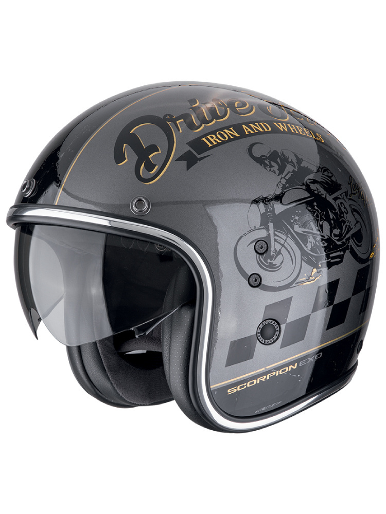 Kask otwarty Scorpion Belfast Evo Drive Fast srebrno-czarno-złoty