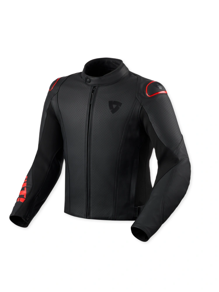 Kurtka motocyklowa skórzana REV’IT! Quadratic czarno-fluo czerwona