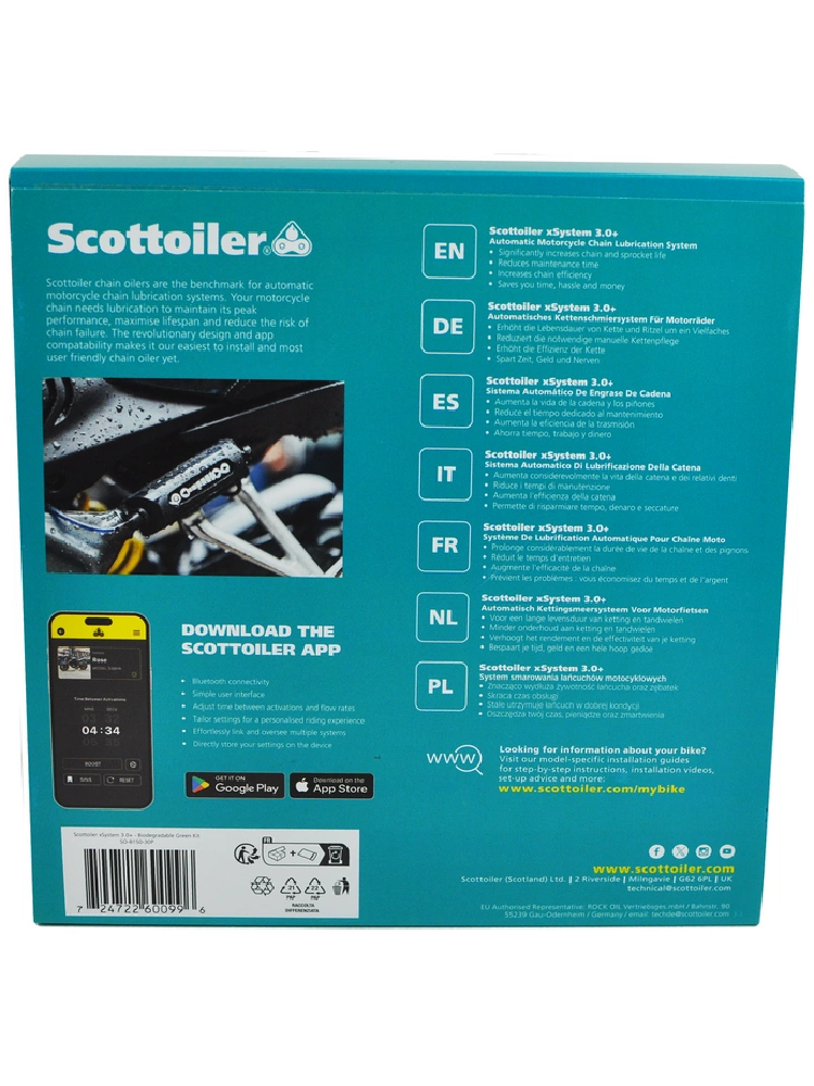 Olejarka automatyczna Scottoiler xSystem 3.0+ Bluetooth z olejem biodegradowalnym