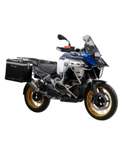Zestaw: kufry boczne z anodowanego aluminium czarne Zega Pro + stelaże srebrne Touratech BMW R 1300 GS Adventure (24-) [poj.: 45+45l]