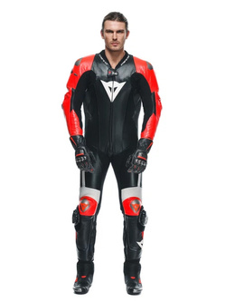 Kombinezon motocyklowy jednoczęściowy Dainese Mugello 3 D-Air® [z poduszką powietrzną] [wersja perforowana] czarno-czerwono-biały