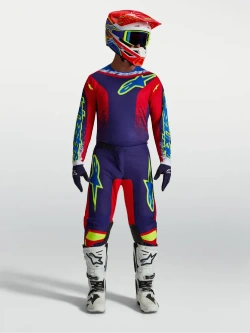 Spodnie cross Alpinestars MX Fluid Drag niebiesko-czerwono-żółte