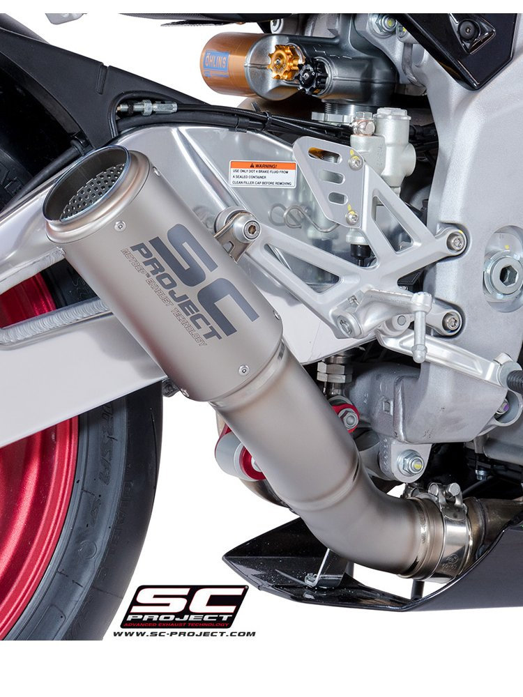 Tłumik CR-T Low Position Titanium z siatką na rurze wylotowej SC-Project do Aprilia RSV4 RF/RR 2018