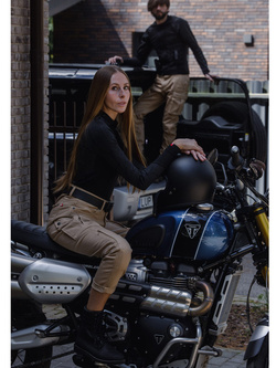 Jeansy motocyklowe damskie Pando Moto Mila Cargo brązowe