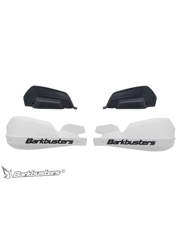 Osłony dłoni Barkbusters VPS z regulowanymi deflektorami, biało-czarne + zestaw montażowy Suzuki (wybrane modele)