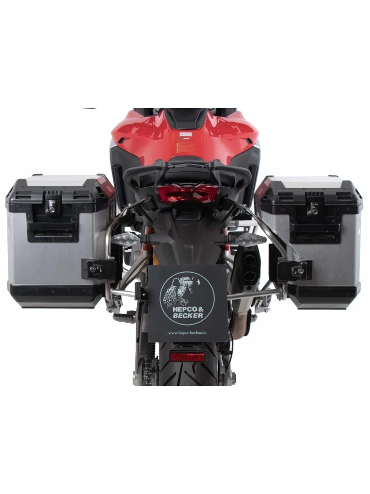Zestaw: kufry boczne + stelaże Hepco&Becker Xplorer Cutout Ducati Multistrada V4/S/Pikes Peak/Rally/RS (25-) srebrny