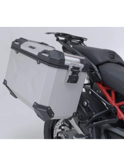 Zestaw: kufry boczne TRAX ADV + stelaże PRO SW-Motech Ducati Multistrada V4/ S/ Pikes Peak (24-) srebrne [poj.: 2 x 45l]