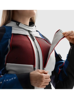 Kurtka motocyklowa damska tekstylna Rebelhorn Hardy 3.0 niebiesko-szaro-czerwona