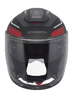 Zestaw: Kask otwarty Schuberth J2 Sigma czarno-szaro-czerwony + dedykowany interkom motocyklowy