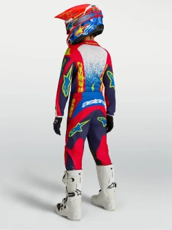 Spodnie cross dziecięce Alpinestars MX Fluid Drag niebiesko-czerwono-żółte
