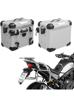 Zestaw: kufry boczne aluminiowe srebrne "And-S" Zega Evo + stelaże srebrne Touratech Honda XL 750 Transalp (23-) [poj.: 45+45l]