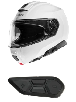 Zestaw: kask szczękowy Schuberth C5 biały połysk + dedykowany interkom motocyklowy