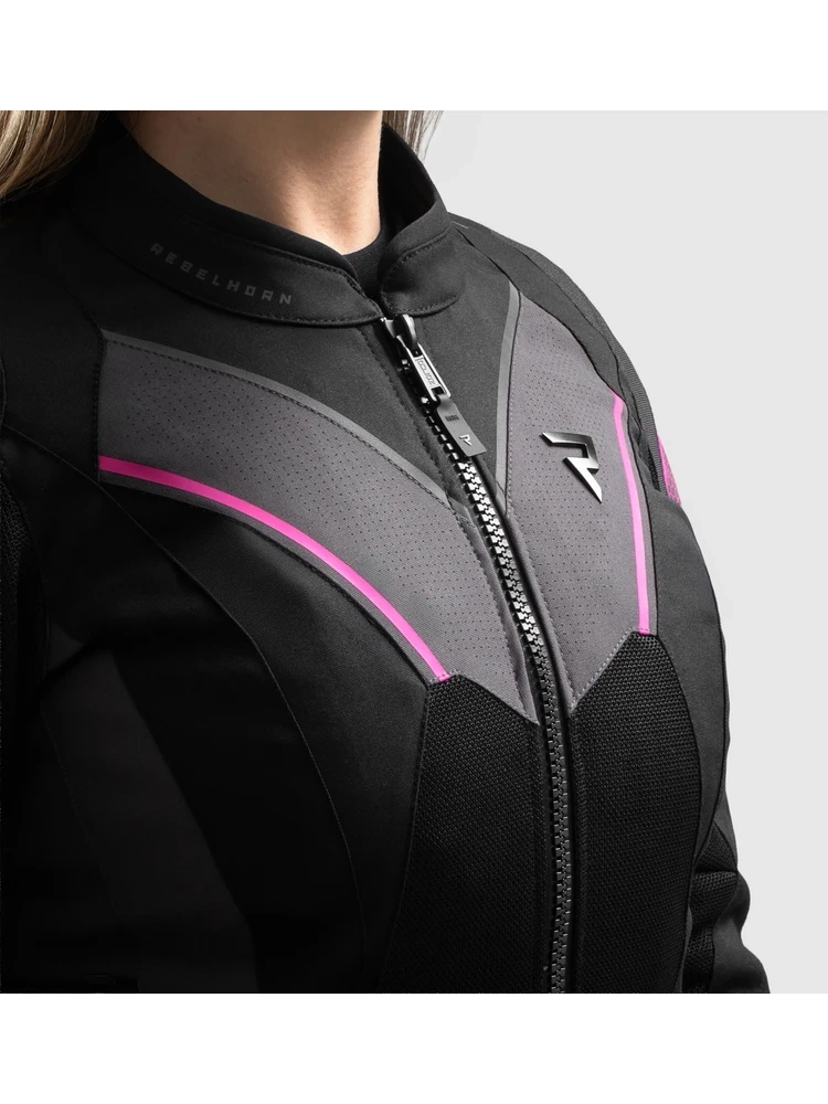 Kurtka motocyklowa damska tekstylna Rebelhorn Hiflow V czarno-szaro-różowa