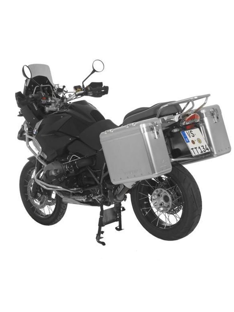 Zestaw: kufry boczne srebrne Zega Mundo + stelaże srebrne Touratech BMW R1200GS/Adventure (31+38L)