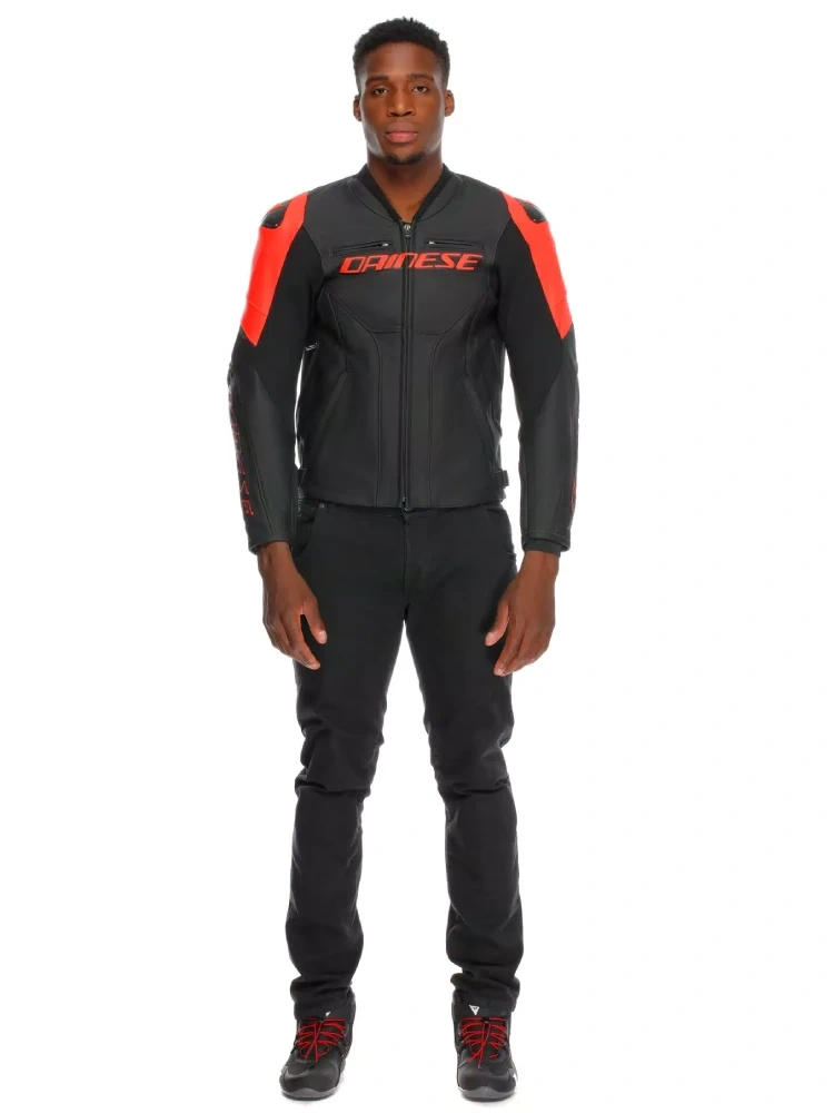 Kurtka motocyklowa skórzana Dainese Racing 5 czerwono-czarna