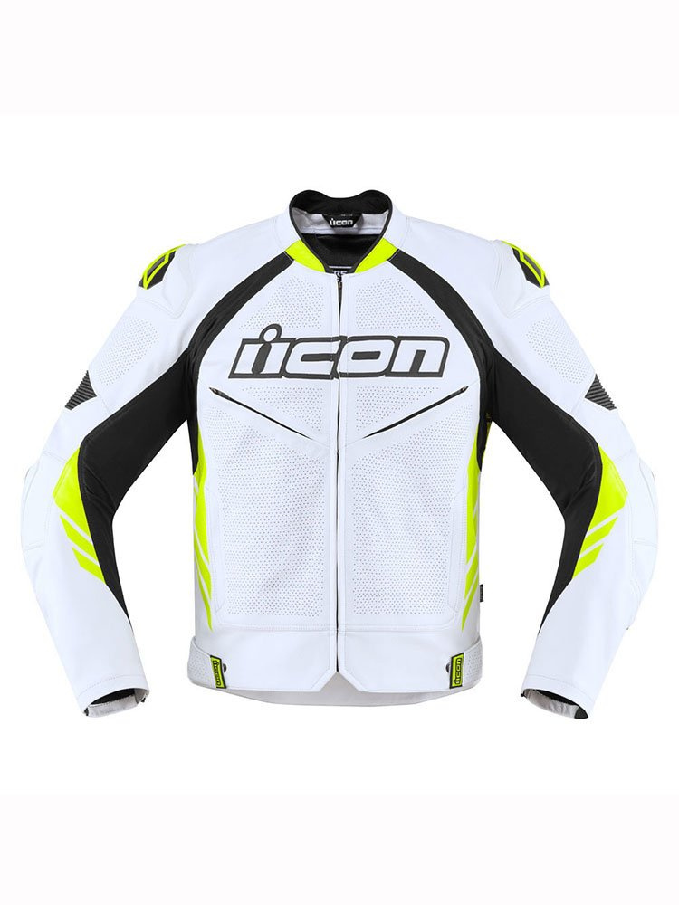 Kurtka motocyklowa skórzana Icon Hypersport 2 Prime biało-fluo