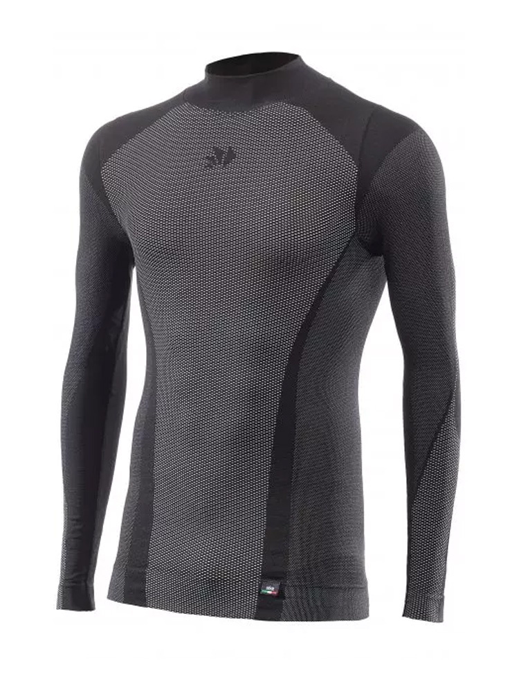 Koszulka termoaktywna z długim rękawem SIXS TS3 V2 z półgolfem, całoroczna czarno-karbonowa unisex