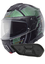 Zestaw: kask szczękowy Schuberth C5 Globe zielono-czarny + dedykowany interkom motocyklowy