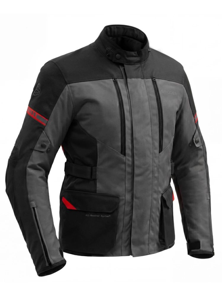 Kurtka motocyklowa tekstylna Broger Overland czarno-szaro-czerwona