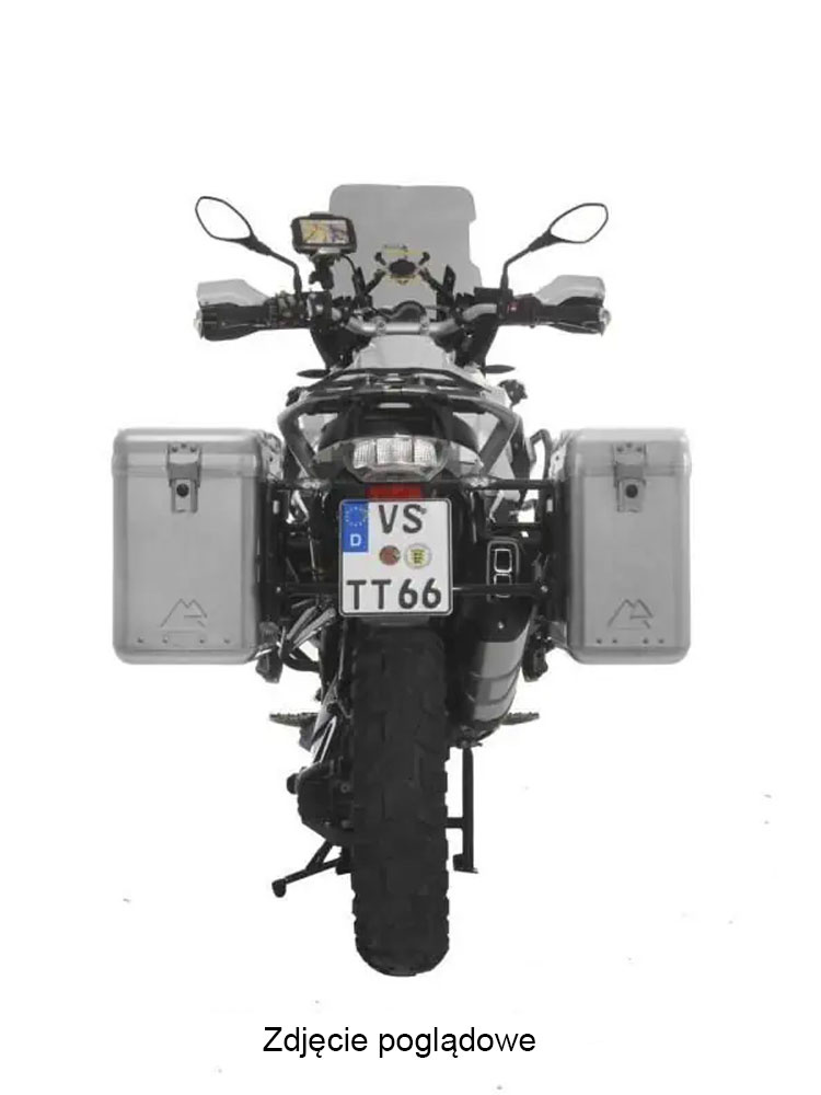 Zestaw: kufry boczne srebrne Zega Mundo + stelaże srebrne Touratech BMW R1250GS/Adventure / R1200GS/Adventure (31+38L)