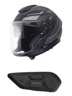 Zestaw: Kask otwarty Schuberth J2 Sigma czarno-szary + dedykowany interkom motocyklowy