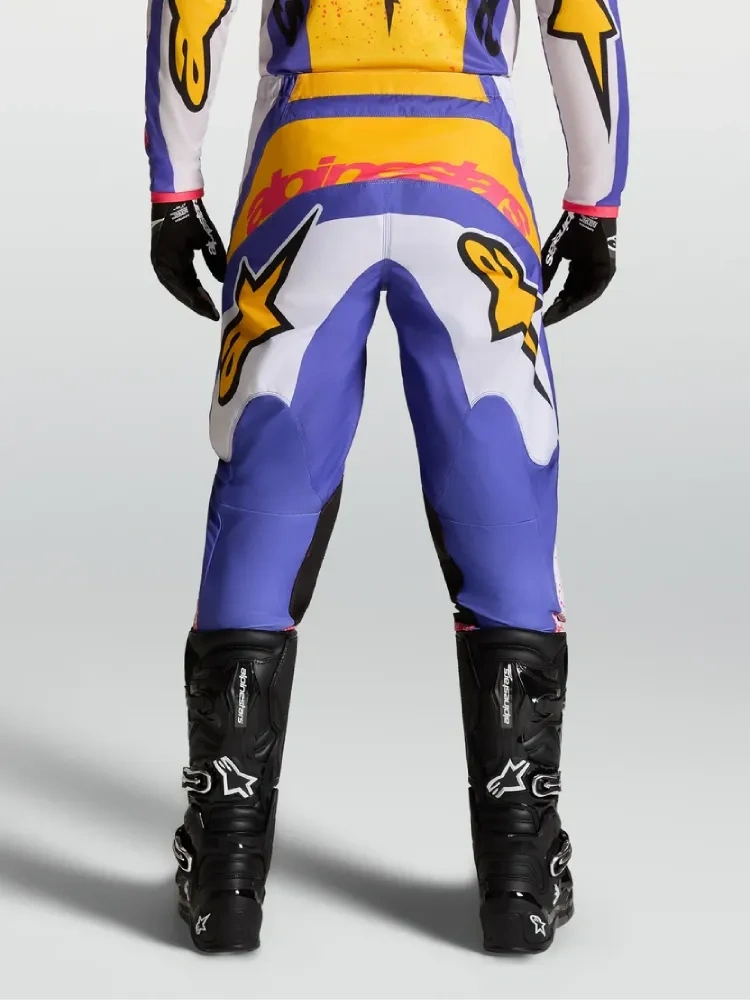 Spodnie cross Alpinestars MX Fluid Drag biało-niebiesko-żółte