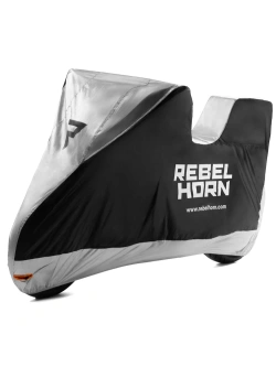 Pokrowiec na motocykl z miejscem na kufer centralny Rebelhorn Shelter czarno-srebrny