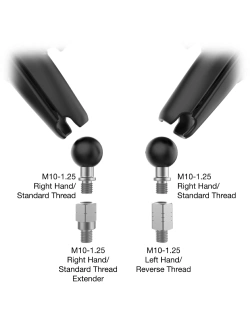 Zestaw lusterek motocyklowych RAM Tough-Mirror z długimi ramionami B, podstawami kulowymi i adapterami