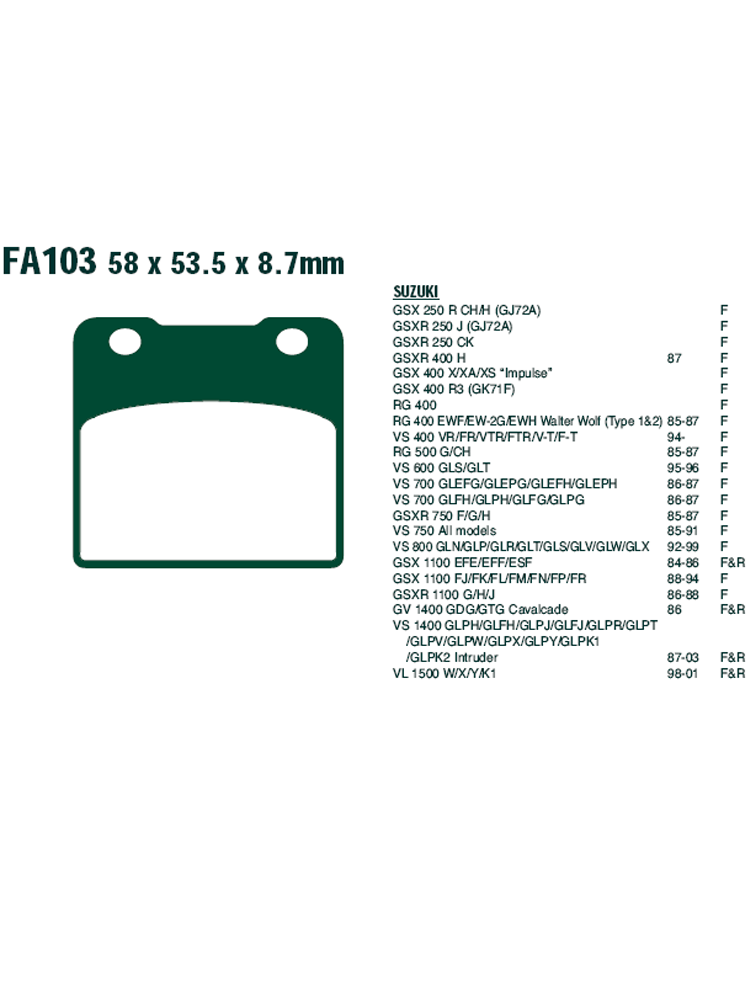 Klocki hamulcowe EBC FA103HH 58 x 53.5 x 8.7mm NA PRZÓD