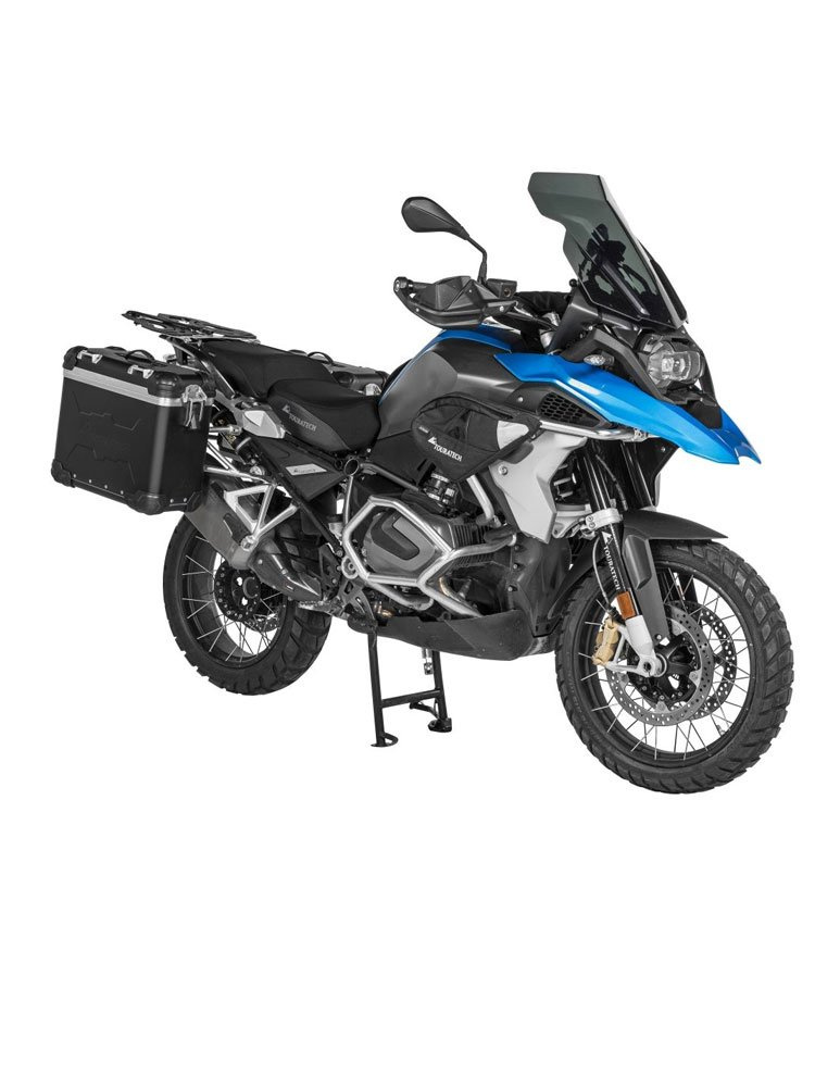 Zestaw: kufry boczne z anodowanego aluminium czarne "And-Black" Zega Evo + stelaże srebrne Touratech BMW R1250GS/ R1250GS Adventure/ R1200GS (13-)/ R1200GS Adventure (14-) (31+38L)