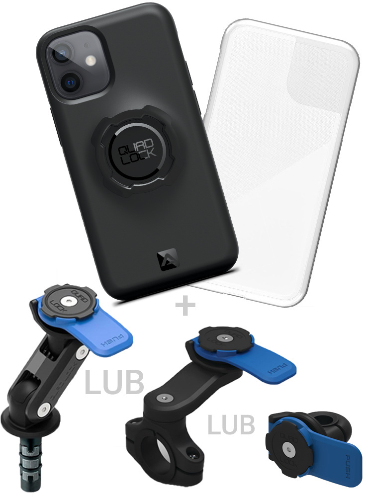 Zestaw na motocykl: etui na telefon iPhone 12 mini + wodoodporny pokrowiec + mocowanie Quad Lock