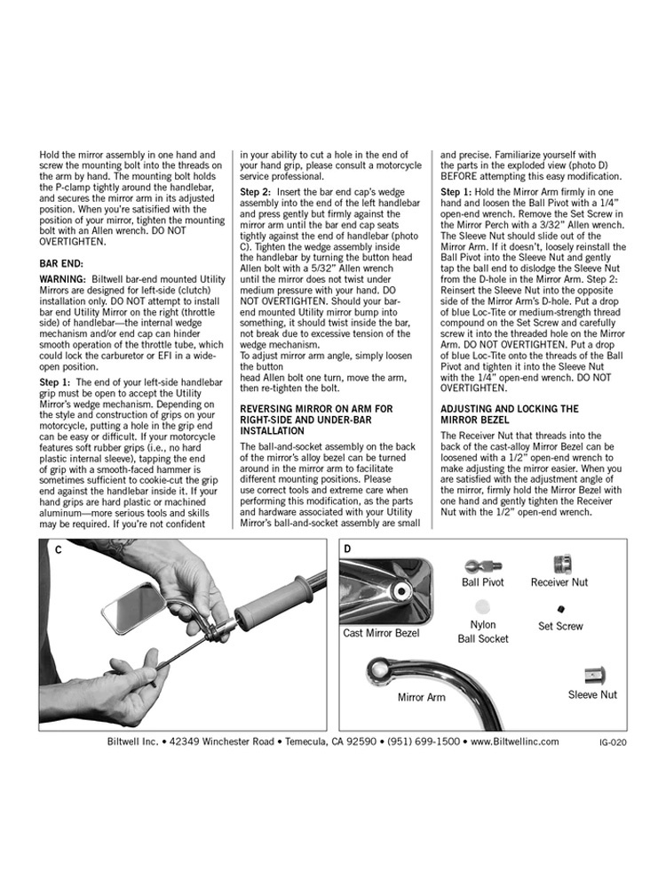 Lusterko motocyklowe uniwersalne Biltwell Round Clamp-on czarne