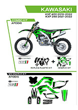 Komplet plastików i naklejek UFO Apodis do Kawasaki KXF 250 (21-), KXF 450 (19-) czarny