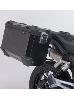 Zestaw: kufry boczne + kufer centralny TRAX ADV + stelaże SW-Motech Moto Guzzi V85 Strada (24-) czarne