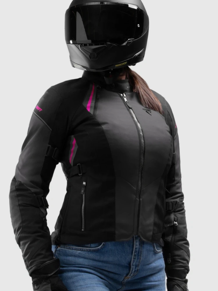 Kurtka motocyklowa damska tekstylna Rebelhorn Swift czarno-szaro-różowa