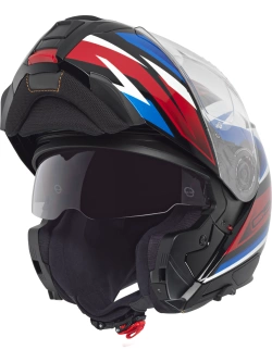Zestaw: Kask szczękowy Schuberth C5 Zenith czarno-niebiesko-czerwony połysk + dedykowany interkom motocyklowy