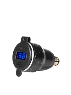 Podwójne gniazdo USB QC 3.0 z woltomierzem i złączem DIN Biketec mocowane na kierownicy czarne