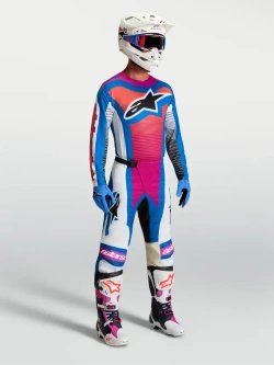 Spodnie cross Alpinestars MX Techstar Maven biało-niebiesko-różowe
