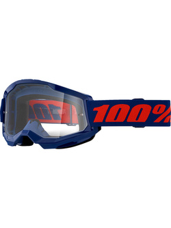 Gogle motocyklowe 100% Strata 2 Navy z przezroczystą szybką granatowo-czerwone