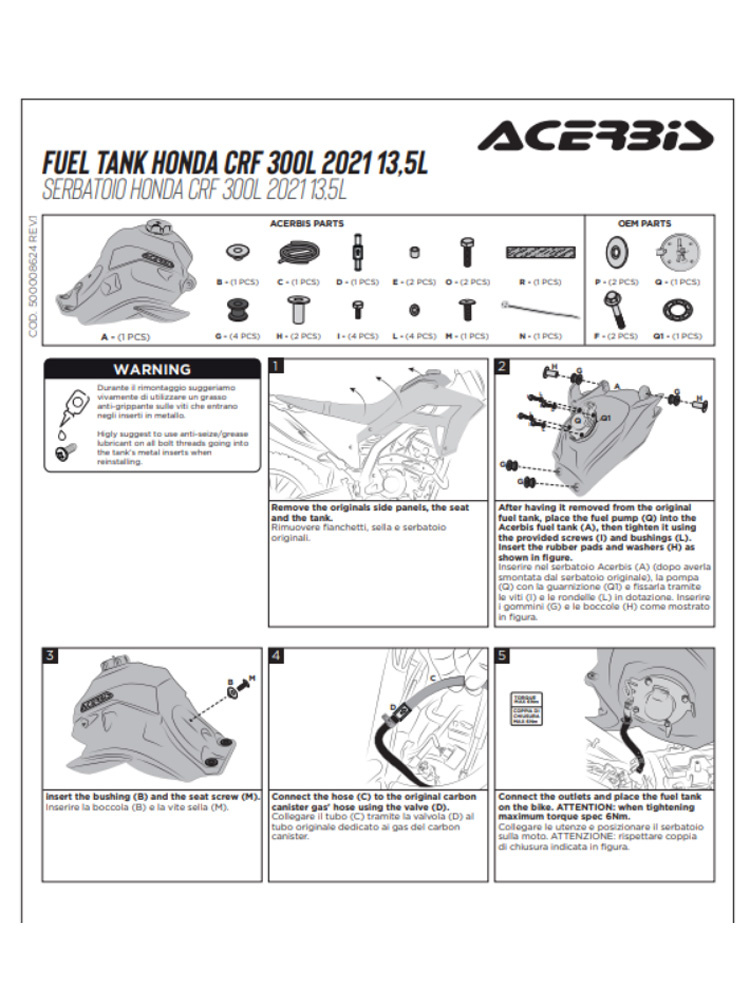 Bak paliwa Acerbis do Honda CRF 300L (14 litrów)