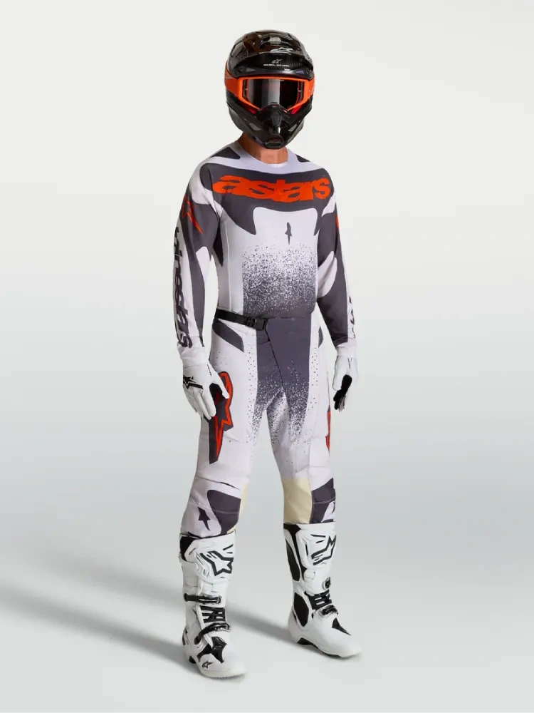 Spodnie cross Alpinestars MX Techstar Swan biało-szaro-czerwone