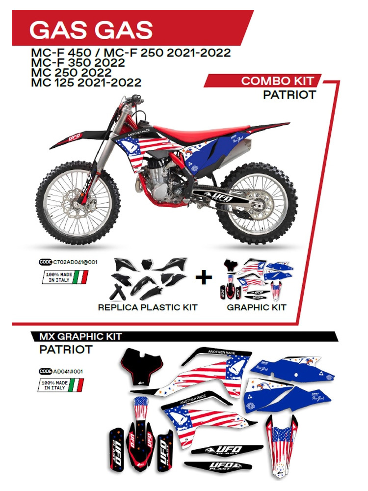 Komplet plastików i naklejek UFO Patriot do Gas Gas MC 125 (21-), MC 250 (22-), MCF 250/350/450 (21-) czarny