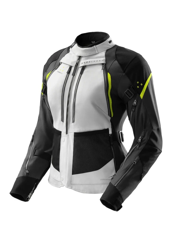 Kurtka motocyklowa damska tekstylna Rebelhorn Hardy 3.0 czarno-szaro-żółta