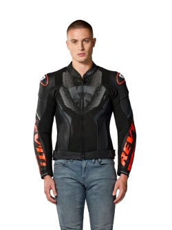 Kurtka motocyklowa skórzana REV’IT! Hyperspeed 3 Air czarno-fluo czerwona